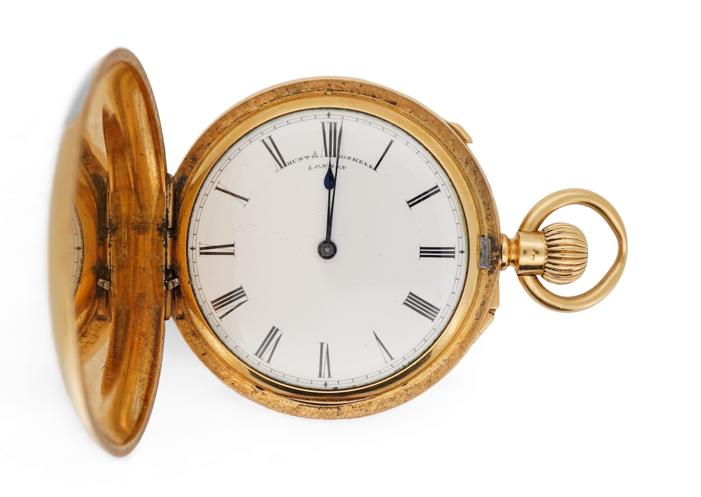 A Victorian 18ct gold Hunt & Roskell keyless hunter hour repeating fob watch